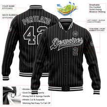 Laden Sie das Bild in den Galerie-Viewer, Uksn Individuelles Bomberjacke in Schwarz mit weißen Nadelstreifen in Weiß, Druckknopfleiste und Varsity-Letterman-Stil
