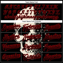 Laden Sie das Bild in den Galerie-Viewer, Uksn Individuelles Bomberjacke in Schwarz-Rot mit 3D-Totenkopf-Design, Druckknopfleiste und Varsity-Letterman-Stil
