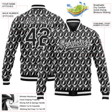 Laden Sie das Bild in den Galerie-Viewer, Uksn Individuelles Bomberjacke in Schwarz mit 3D-Totenkopf-Design mit weißem Blitz, Druckknopfleiste und Varsity-Letterman-Stil
