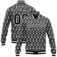 Laden Sie das Bild in den Galerie-Viewer, Uksn Individuelles Bomberjacke in Schwarz mit 3D-Totenkopf-Design mit weißem Blitz, Druckknopfleiste und Varsity-Letterman-Stil
