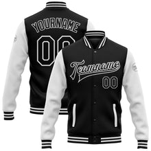 Laden Sie das Bild in den Galerie-Viewer, Uksn Individuelles Bomberjacke in Schwarz-Weiß mit Druckknopfleiste, Zweifarben-Design und Varsity-Letterman-Stil
