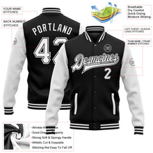 Laden Sie das Bild in den Galerie-Viewer, Uksn Individuelles Bomberjacke in Schwarz-Weiß mit Druckknopfleiste, Zweifarben-Design und Varsity-Letterman-Stil
