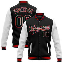 Laden Sie das Bild in den Galerie-Viewer, Uksn Individuelles Bomberjacke in Schwarz-Weiß-Rot mit Druckknopfleiste, Zweifarben-Design und Varsity-Letterman-Stil
