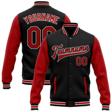 Laden Sie das Bild in den Galerie-Viewer, Uksn Individuelles Bomberjacke in Schwarz-Rot-Weiß mit Druckknopfleiste, Zweifarben-Design und Varsity-Letterman-Stil
