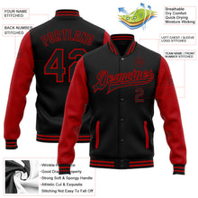 Laden Sie das Bild in den Galerie-Viewer, Uksn Individuelles Bomberjacke in Schwarz-Rot mit Druckknopfleiste, Zweifarben-Design und Varsity-Letterman-Stil
