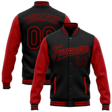 Laden Sie das Bild in den Galerie-Viewer, Uksn Individuelles Bomberjacke in Schwarz-Rot mit Druckknopfleiste, Zweifarben-Design und Varsity-Letterman-Stil
