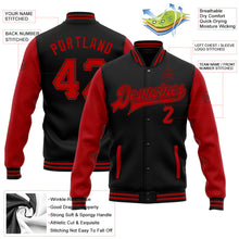 Laden Sie das Bild in den Galerie-Viewer, Uksn Individuelles Bomberjacke in Schwarz-Rot mit Druckknopfleiste, Zweifarben-Design und Varsity-Letterman-Stil
