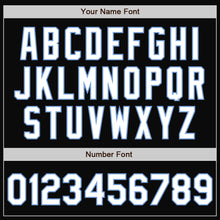 Laden Sie das Bild in den Galerie-Viewer, Uksn Individuelles Bomberjacke in Schwarz-Weiß-Hellblau mit Druckknopfleiste, Zweifarben-Design und Varsity-Letterman-Stil
