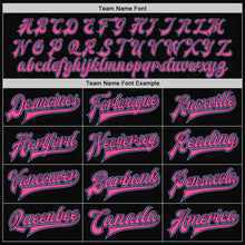 Laden Sie das Bild in den Galerie-Viewer, Uksn Individuelles Bomberjacke in Schwarz-Hellblau-Pink mit Druckknopfleiste, Zweifarben-Design und Varsity-Letterman-Stil
