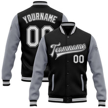 Laden Sie das Bild in den Galerie-Viewer, Uksn Individuelles Bomberjacke in Schwarz-Weiß-Grau mit Druckknopfleiste, Zweifarben-Design und Varsity-Letterman-Stil
