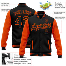 Laden Sie das Bild in den Galerie-Viewer, Uksn Individuelles Bomberjacke in Schwarz-Orange mit Druckknopfleiste, Zweifarben-Design und Varsity-Letterman-Stil
