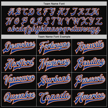 Laden Sie das Bild in den Galerie-Viewer, Uksn Individuelles Bomberjacke in Schwarz-Orange-Royalblau mit Druckknopfleiste, Zweifarben-Design und Varsity-Letterman-Stil
