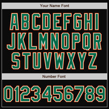 Laden Sie das Bild in den Galerie-Viewer, Uksn Individuelles Bomberjacke in Schwarz-Kelly-Grün-Orange mit Druckknopfleiste, Zweifarben-Design und Varsity-Letterman-Stil
