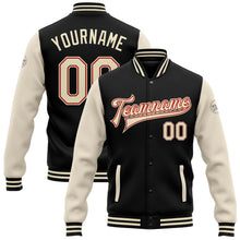 Laden Sie das Bild in den Galerie-Viewer, Uksn Individuelles Bomberjacke in Schwarz-Creme-Rot mit Druckknopfleiste, Zweifarben-Design und Varsity-Letterman-Stil
