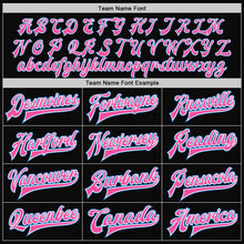 Laden Sie das Bild in den Galerie-Viewer, Uksn Individuelles Bomberjacke in Schwarz-Puderblau-Pink mit Druckknopfleiste, Zweifarben-Design und Varsity-Letterman-Stil
