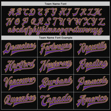 Laden Sie das Bild in den Galerie-Viewer, Uksn Individuelles Bomberjacke in Schwarz-Violett-Altgold mit Druckknopfleiste, Zweifarben-Design und Varsity-Letterman-Stil
