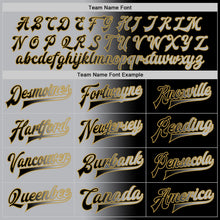 Laden Sie das Bild in den Galerie-Viewer, Uksn Individuelles Bomberjacke in Schwarz-Grau-Altgold mit Farbverlauf-Design, Druckknopfleiste und Varsity-Letterman-Stil
