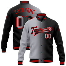 Laden Sie das Bild in den Galerie-Viewer, Uksn Individuelles Bomberjacke in Schwarz-Grau-Rot mit Farbverlauf-Design, Druckknopfleiste und Varsity-Letterman-Stil

