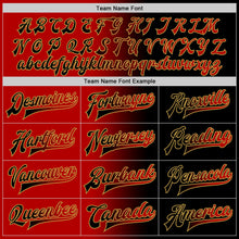 Laden Sie das Bild in den Galerie-Viewer, Uksn Individuelles Bomberjacke in Schwarz-Rot-Altgold mit Farbverlauf-Design, Druckknopfleiste und Varsity-Letterman-Stil
