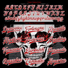 Laden Sie das Bild in den Galerie-Viewer, Uksn Individuelles Bomberjacke in Schwarz-Rot-Weiß mit 3D-Totenkopf mit Rosen, Druckknopfleiste und Varsity-Letterman-Stil
