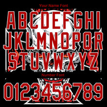 Laden Sie das Bild in den Galerie-Viewer, Uksn Individuelles Bomberjacke in Schwarz-Rot-Weiß mit 3D-Totenkopf mit Kreuz-Logo, Druckknopfleiste und Varsity-Letterman-Stil
