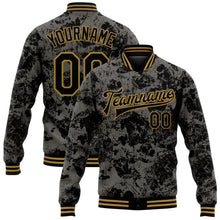 Laden Sie das Bild in den Galerie-Viewer, Uksn Individuelles Bomberjacke in Schwarz-Altgold mit 3D-Totenkopf-Design, Druckknopfleiste und Varsity-Letterman-Stil
