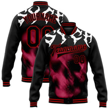 Laden Sie das Bild in den Galerie-Viewer, Uksn Individuelles Bomberjacke in Schwarz-Rot mit 3D-Totenkopf-Design, Druckknopfleiste und Varsity-Letterman-Stil
