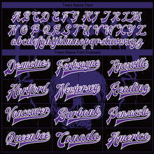 Laden Sie das Bild in den Galerie-Viewer, Uksn Individuelles Bomberjacke in Schwarz-Violett-Weiß mit 3D-Totenkopf-Design, Druckknopfleiste und Varsity-Letterman-Stil
