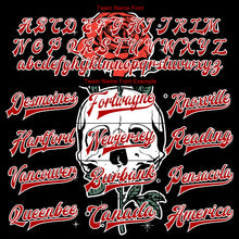 Laden Sie das Bild in den Galerie-Viewer, Uksn Individuelles Bomberjacke in Schwarz-Rot-Weiß mit 3D-Totenkopf mit Blume, Druckknopfleiste und Varsity-Letterman-Stil
