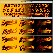 Laden Sie das Bild in den Galerie-Viewer, Uksn Individuelles Bomberjacke in Schwarz-Gold-Rot mit Farbverlauf-Design, Druckknopfleiste und Varsity-Letterman-Stil

