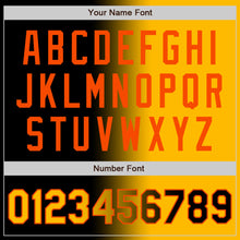 Laden Sie das Bild in den Galerie-Viewer, Uksn Individuelles Bomberjacke in Schwarz-Gold-Orange mit Farbverlauf-Design, Druckknopfleiste und Varsity-Letterman-Stil
