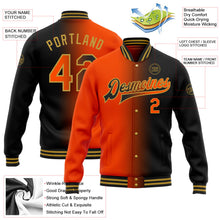 Laden Sie das Bild in den Galerie-Viewer, Uksn Individuelles Bomberjacke in Schwarz-Orange-Altgold mit Farbverlauf-Design, Druckknopfleiste und Varsity-Letterman-Stil
