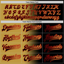 Laden Sie das Bild in den Galerie-Viewer, Uksn Individuelles Bomberjacke in Schwarz-Altgold-Rot mit Farbverlauf-Design, Druckknopfleiste und Varsity-Letterman-Stil
