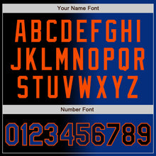Laden Sie das Bild in den Galerie-Viewer, Uksn Individuelles Bomberjacke in Schwarz-Royalblau-Orange mit Farbverlauf-Design, Druckknopfleiste und Varsity-Letterman-Stil
