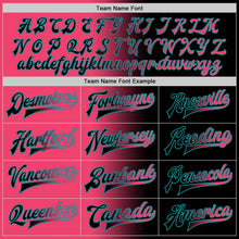 Laden Sie das Bild in den Galerie-Viewer, Uksn Individuelles Bomberjacke in Schwarz-Neonpink-Petrol mit Farbverlauf-Design, Druckknopfleiste und Varsity-Letterman-Stil
