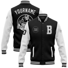 Laden Sie das Bild in den Galerie-Viewer, Uksn Individuelles Bomberjacke in Schwarz-Weiß mit Druckknopfleiste, Zweifarben-Design und Varsity-Letterman-Stil
