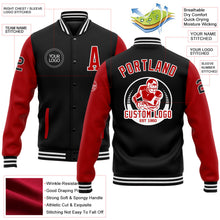 Laden Sie das Bild in den Galerie-Viewer, Uksn Individuelles Bomberjacke in Schwarz-Rot-Weiß mit Druckknopfleiste, Zweifarben-Design und Varsity-Letterman-Stil
