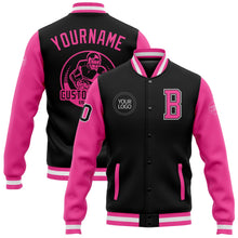 Laden Sie das Bild in den Galerie-Viewer, Uksn Individuelles Bomberjacke in Schwarz-Pink-Weiß mit Druckknopfleiste, Zweifarben-Design und Varsity-Letterman-Stil

