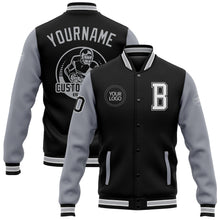 Laden Sie das Bild in den Galerie-Viewer, Uksn Individuelles Bomberjacke in Schwarz-Weiß-Grau mit Druckknopfleiste, Zweifarben-Design und Varsity-Letterman-Stil
