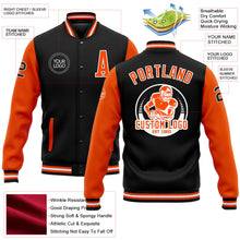 Laden Sie das Bild in den Galerie-Viewer, Uksn Individuelles Bomberjacke in Schwarz-Orange-Weiß mit Druckknopfleiste, Zweifarben-Design und Varsity-Letterman-Stil
