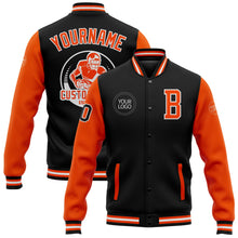 Laden Sie das Bild in den Galerie-Viewer, Uksn Individuelles Bomberjacke in Schwarz-Orange-Weiß mit Druckknopfleiste, Zweifarben-Design und Varsity-Letterman-Stil
