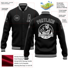 Laden Sie das Bild in den Galerie-Viewer, Uksn Individuelles Bomberjacke in Schwarz-Weiß mit Druckknopfleiste und Varsity-Letterman-Stil
