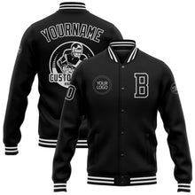 Laden Sie das Bild in den Galerie-Viewer, Uksn Individuelles Bomberjacke in Schwarz-Weiß mit Druckknopfleiste und Varsity-Letterman-Stil
