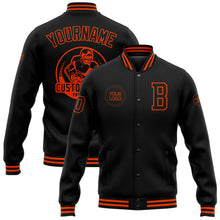 Laden Sie das Bild in den Galerie-Viewer, Uksn Individuelles Bomberjacke in Schwarz-Orange mit Druckknopfleiste und Varsity-Letterman-Stil
