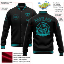 Laden Sie das Bild in den Galerie-Viewer, Uksn Individuelles Bomberjacke in Schwarz-Petrol mit Druckknopfleiste und Varsity-Letterman-Stil
