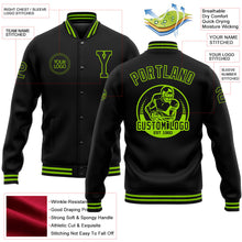 Laden Sie das Bild in den Galerie-Viewer, Uksn Individuelles Bomberjacke in Schwarz-Neongrün mit Druckknopfleiste und Varsity-Letterman-Stil
