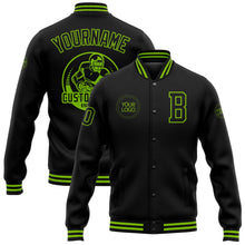 Laden Sie das Bild in den Galerie-Viewer, Uksn Individuelles Bomberjacke in Schwarz-Neongrün mit Druckknopfleiste und Varsity-Letterman-Stil
