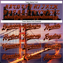 Laden Sie das Bild in den Galerie-Viewer, Uksn Individuelles Bomberjacke in Schwarz-Orange mit 3D-Golden-Gate-Bridge-San-Francisco-Kalifornien-City-Edition, Druckknopfleiste und Varsity-Letterman-Stil
