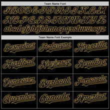 Laden Sie das Bild in den Galerie-Viewer, Uksn Individuelles Bomberjacke in Schwarz-Altgold mit Druckknopfleiste, Kapuze und Varsity-Letterman-Stil
