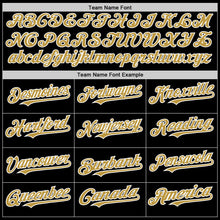 Laden Sie das Bild in den Galerie-Viewer, Uksn Individuelles Bomberjacke in Schwarz-Altgold-Weiß mit Druckknopfleiste, Kapuze und Varsity-Letterman-Stil
